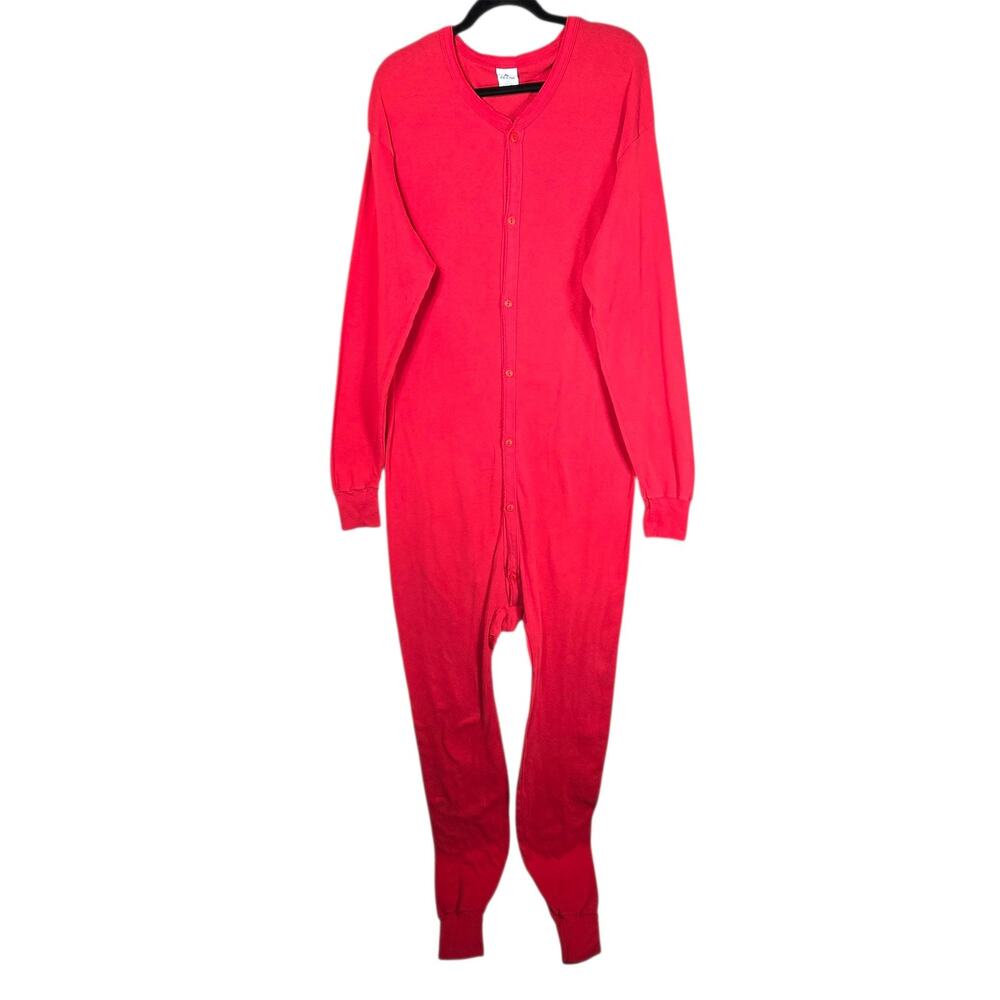 Indera Union Suit Mens 2XL Red Cotton Sleepwear Pajamas One Piece Thermal